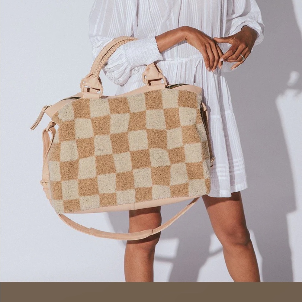 Checkered Tan and Cream Women's Bag - Picture 6 of 12